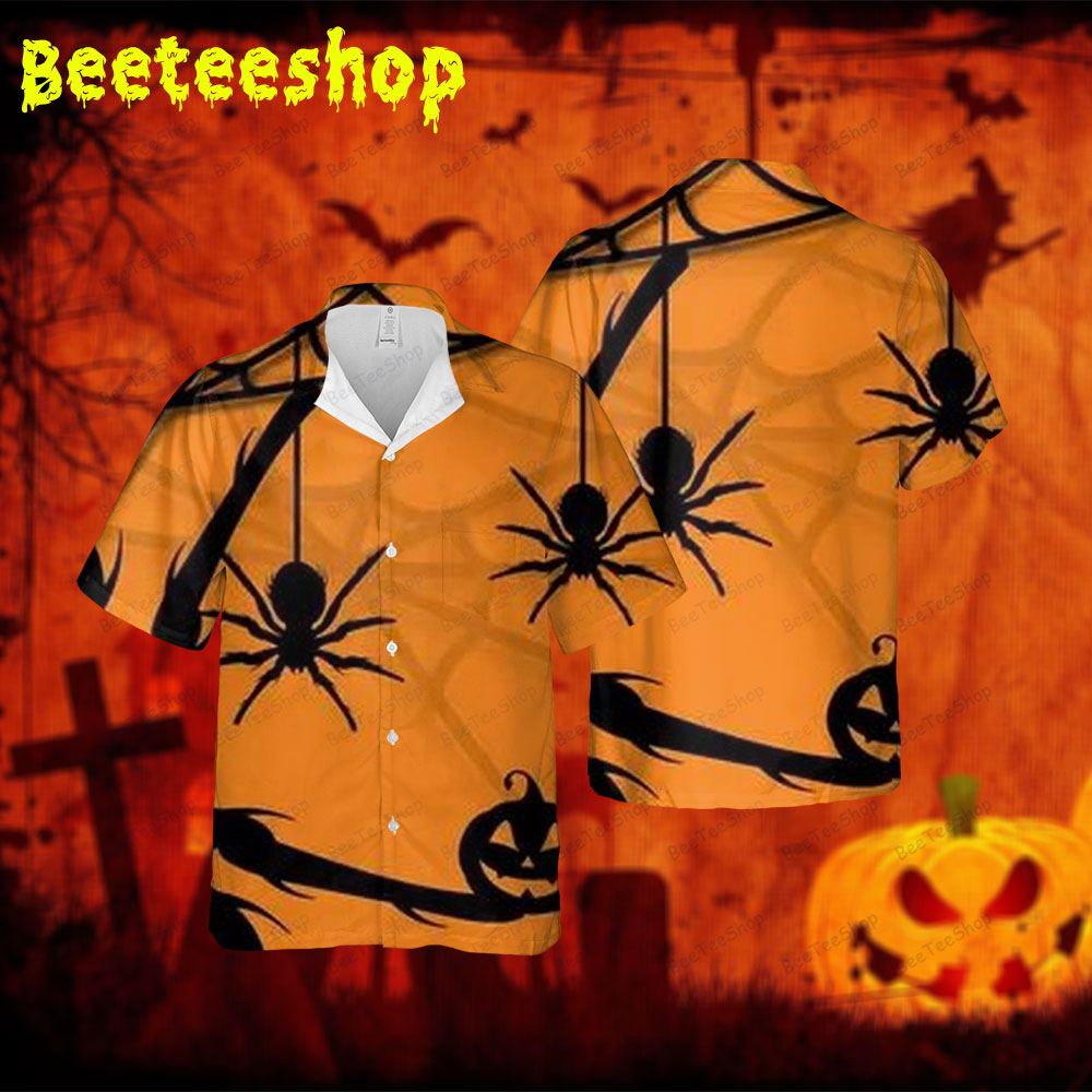 Spiders Pumpkins Halloween 353 Spread Collar Hawaii Shirt