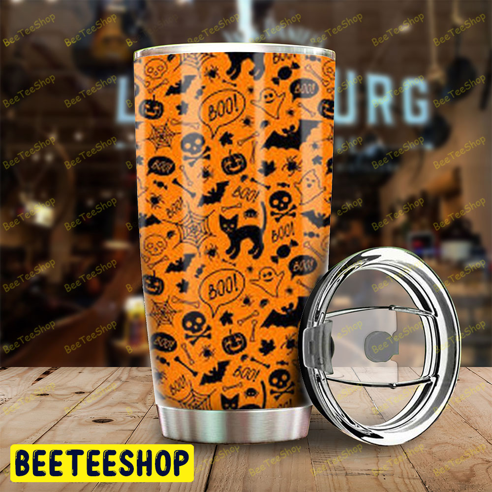 Spiders Skulls Bats Cats Boos Halloween Pattern Tumbler