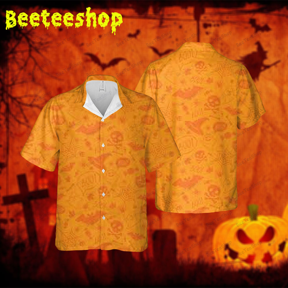 Spiders Skulls Bats Pumpkins Halloween 123 Spread Collar Hawaii Shirt