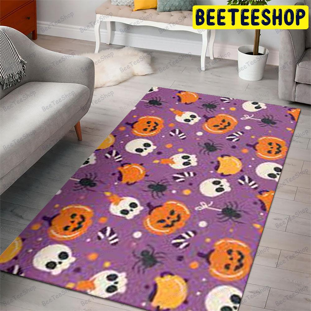 Spiders Skulls Pumpkins Halloween Pattern 003 Beeteeshop Rug Rectangle