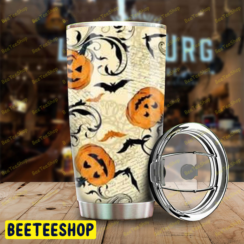 Vintage Bats Pumpkins Halloween Pattern Tumbler