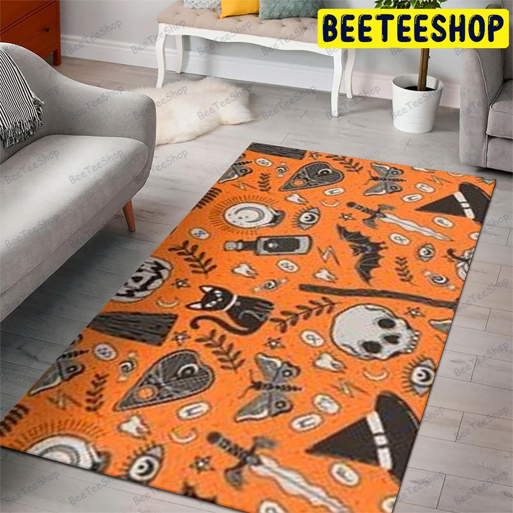 Witch Hats Bats Cats Pumpkins Halloween Pattern Beeteeshop Rug Rectangle