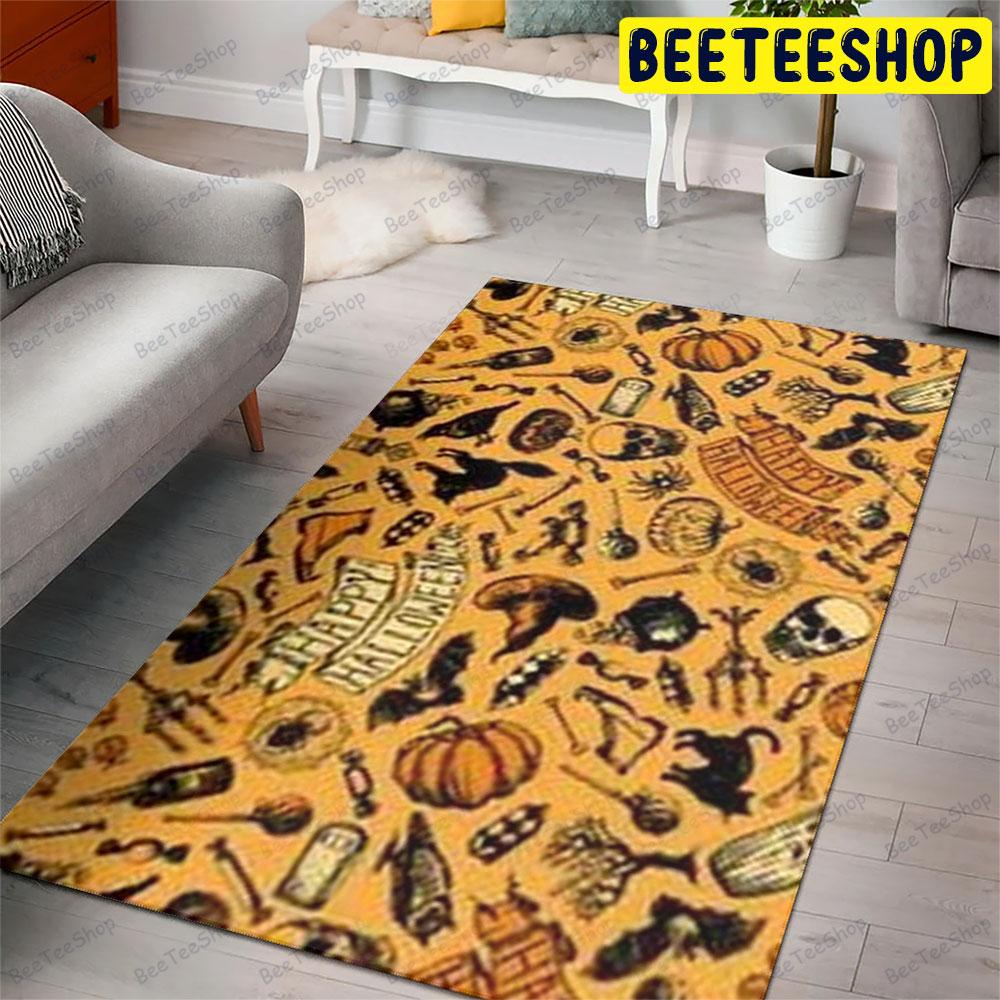 Witch Hats Crows Skulls Bats Cats Pumpkins Halloween Pattern Beeteeshop Rug Rectangle