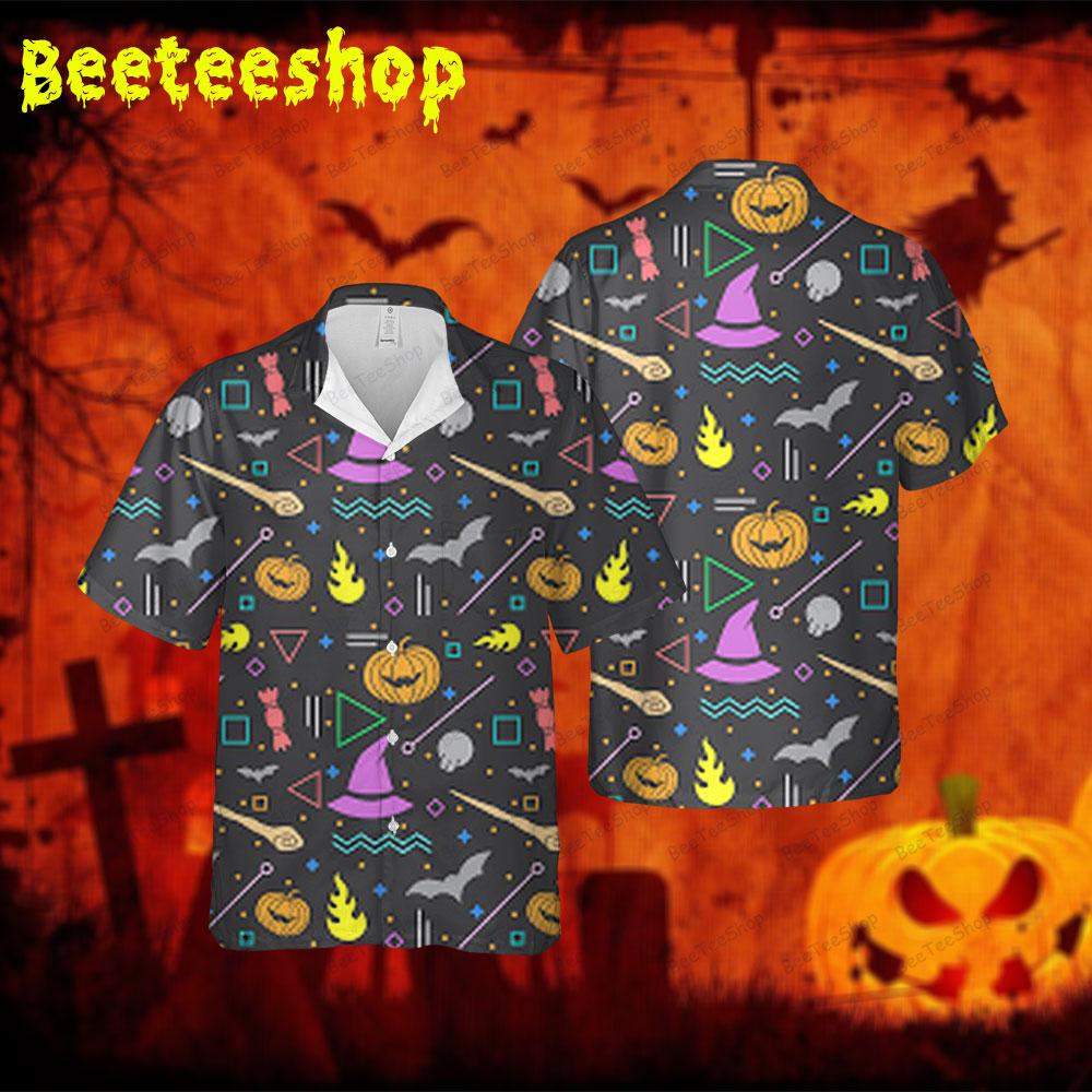 Witch Hats Pumpkins Halloween 141 Spread Collar Hawaii Shirt