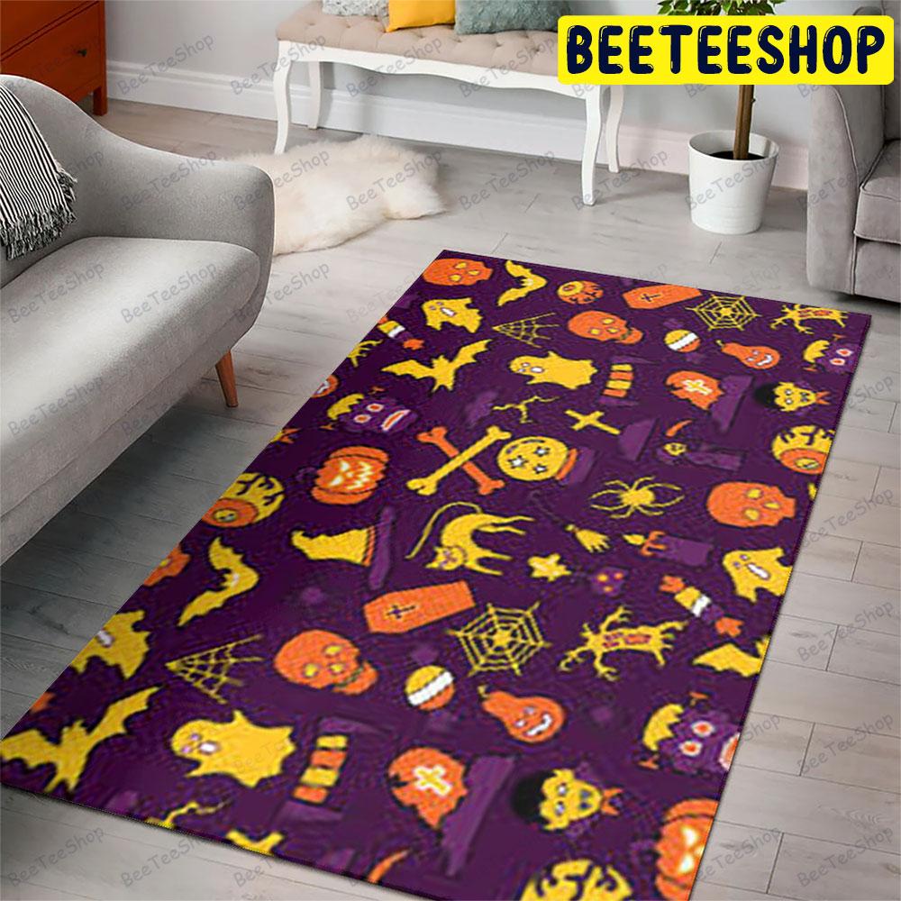 Witch Hats Spiders Skulls Bats Cats Ghosts Pumpkins Halloween Pattern Beeteeshop Rug Rectangle