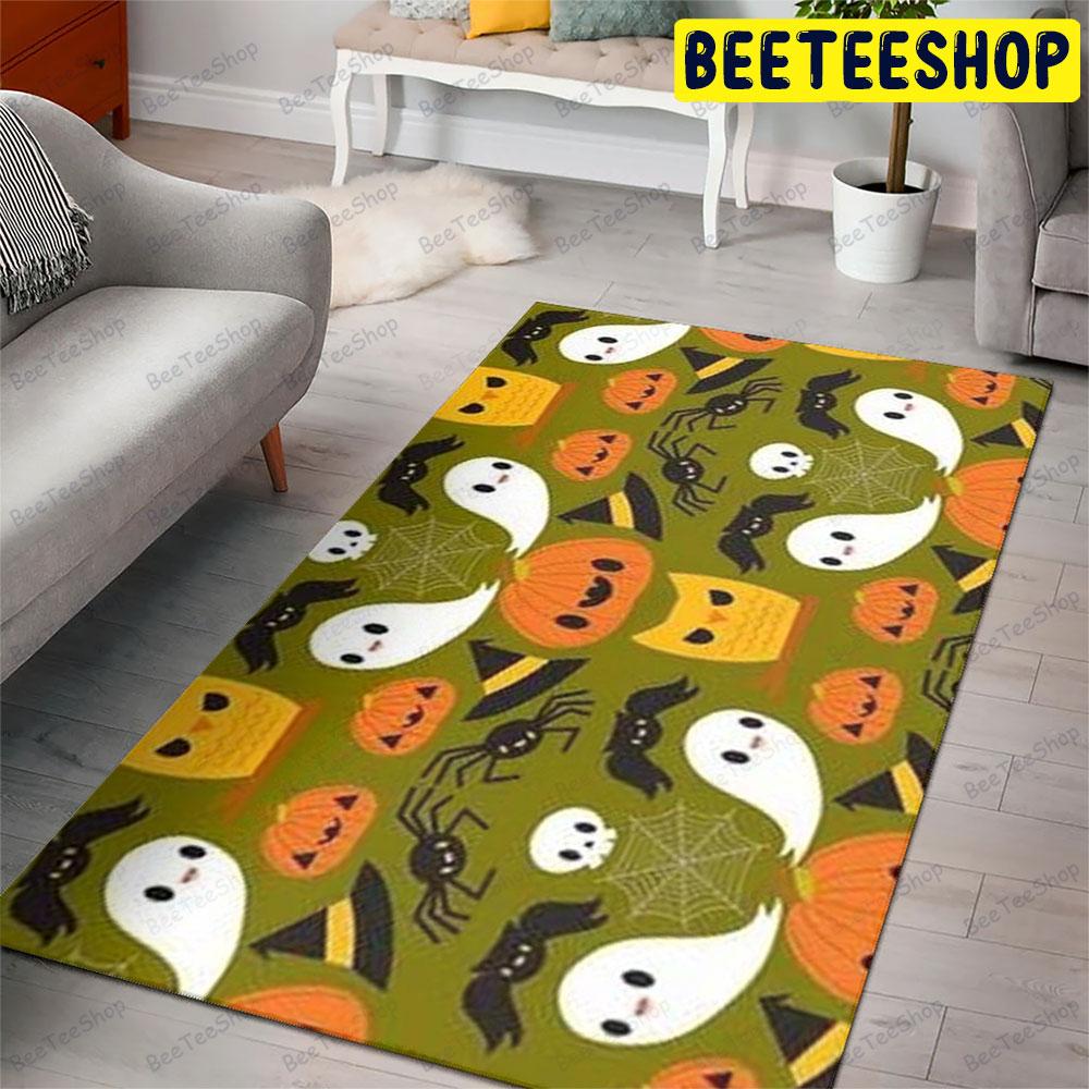 Witch Hats Spiders Skulls Ghosts Pumpkins Halloween Pattern Beeteeshop Rug Rectangle