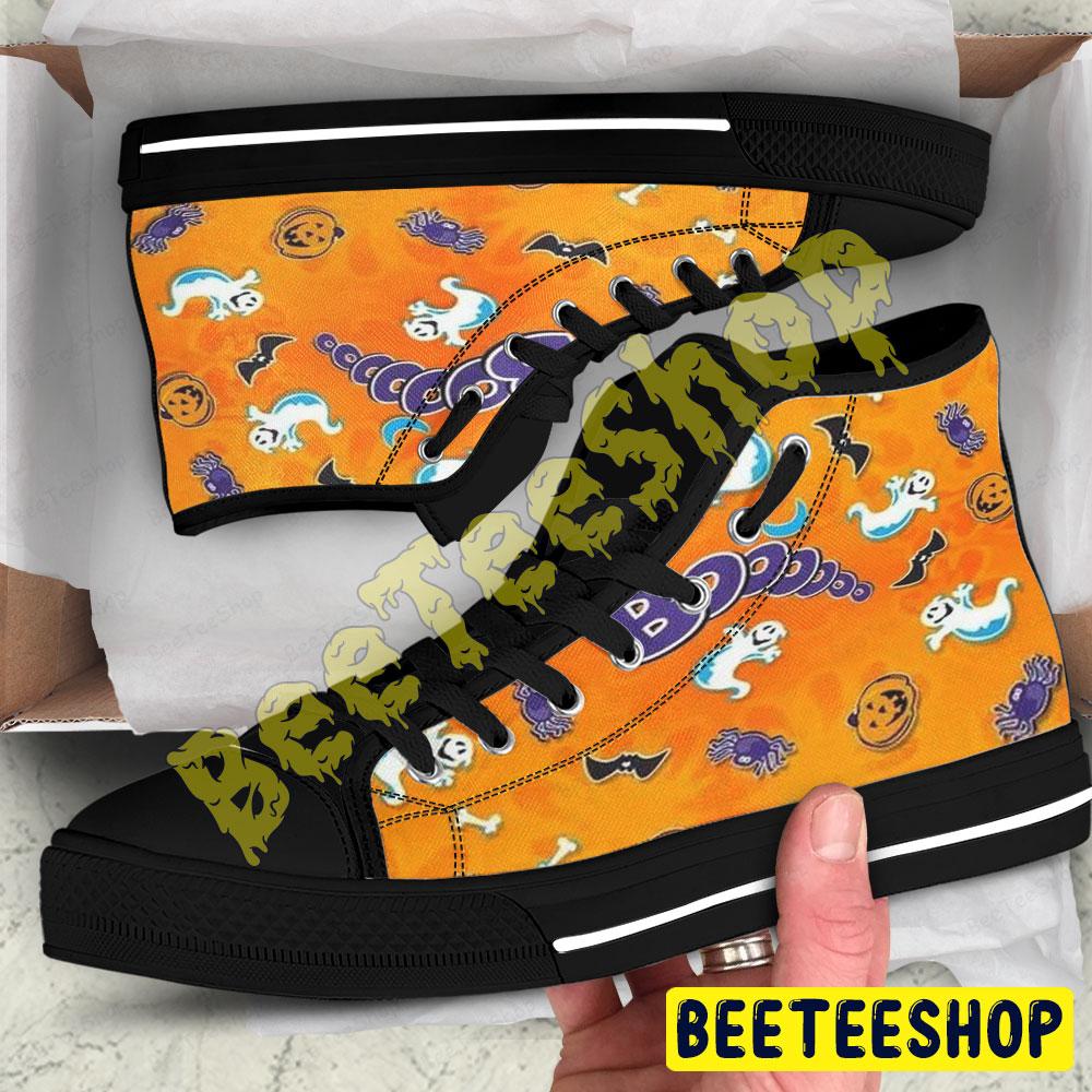 Bats Boos Halloween Pattern 180 Beeteeshop Adults High Top Canvas Shoes