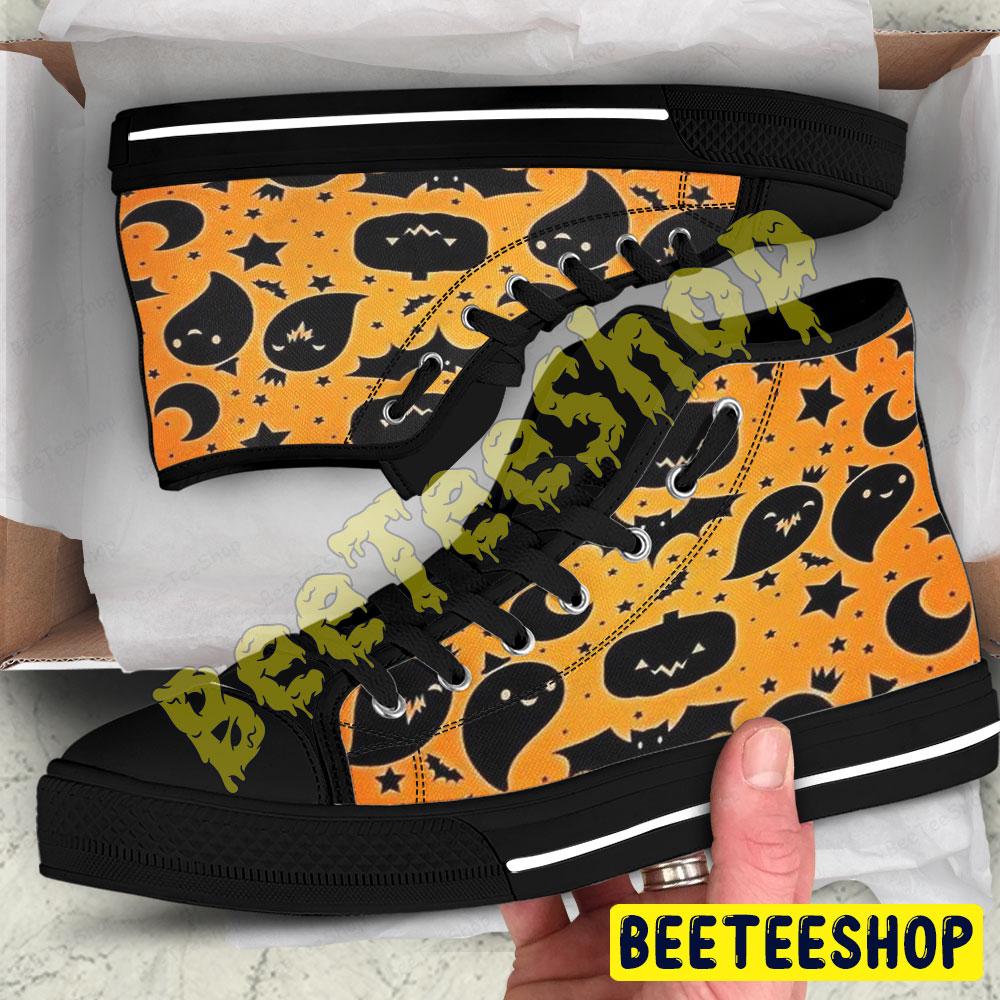 Bats Boos Pumpkins Halloween Pattern 015 Beeteeshop Adults High Top Canvas Shoes