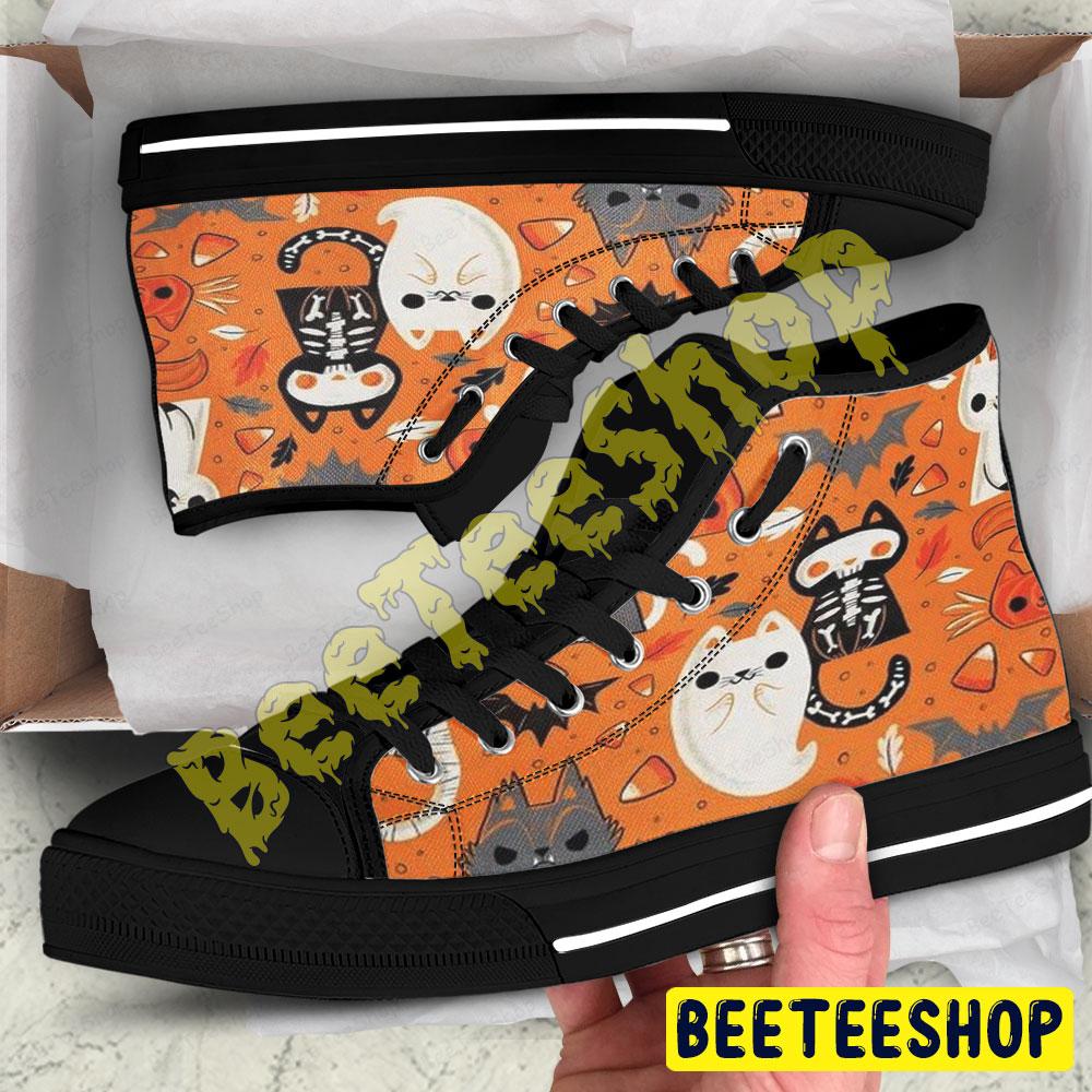 Bats Cats Boos Halloween Pattern 050 Beeteeshop Adults High Top Canvas Shoes