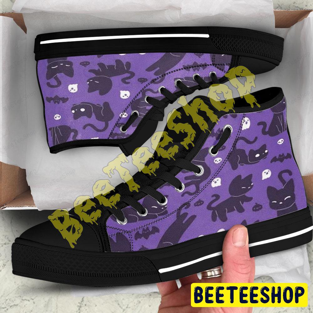 Bats Cats Halloween Pattern 246 Beeteeshop Adults High Top Canvas Shoes