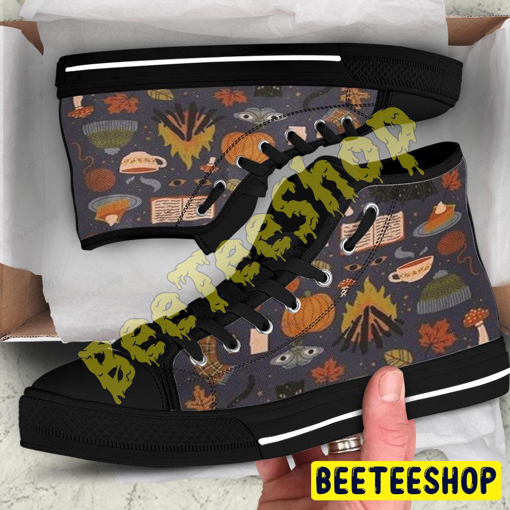 Bats Cats Pumpkins Halloween Pattern 165 Beeteeshop Adults High Top Canvas Shoes