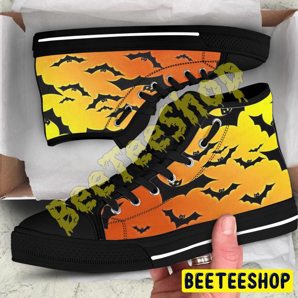 Bats Halloween Pattern 037 Beeteeshop Adults High Top Canvas Shoes