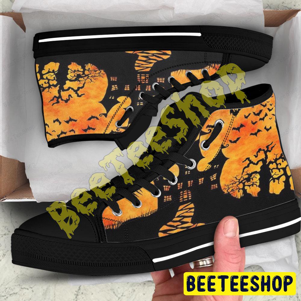 Bats Halloween Pattern 309 Beeteeshop Adults High Top Canvas Shoes