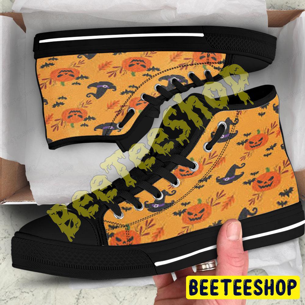 Bats Pumpkins Halloween Pattern 112 Beeteeshop Adults High Top Canvas Shoes