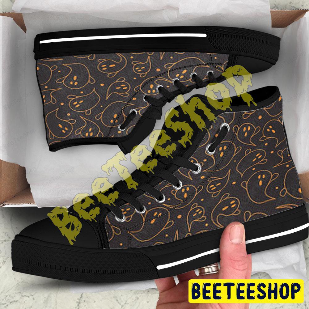 Boos Halloween Pattern 072 Beeteeshop Adults High Top Canvas Shoes
