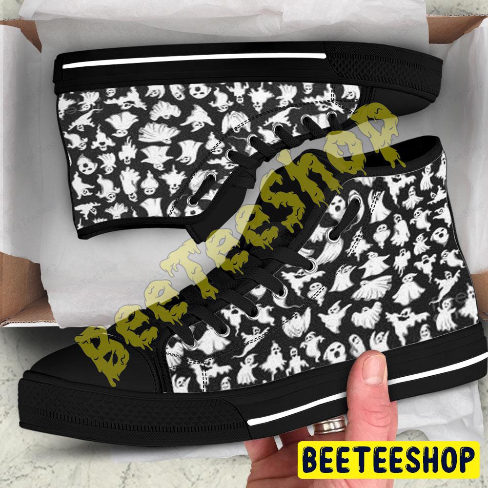 Boos Halloween Pattern 090 Beeteeshop Adults High Top Canvas Shoes