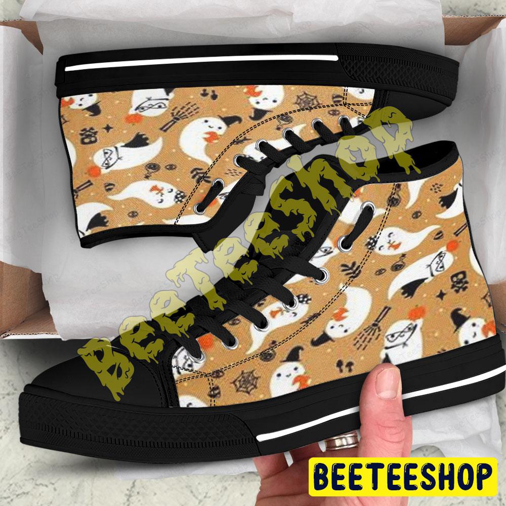 Boos Halloween Pattern 150 Beeteeshop Adults High Top Canvas Shoes