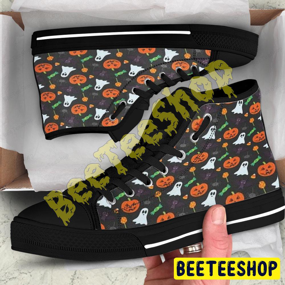 Candy Bats Boos Pumpkins Halloween Pattern Beeteeshop Adults High Top Canvas Shoes