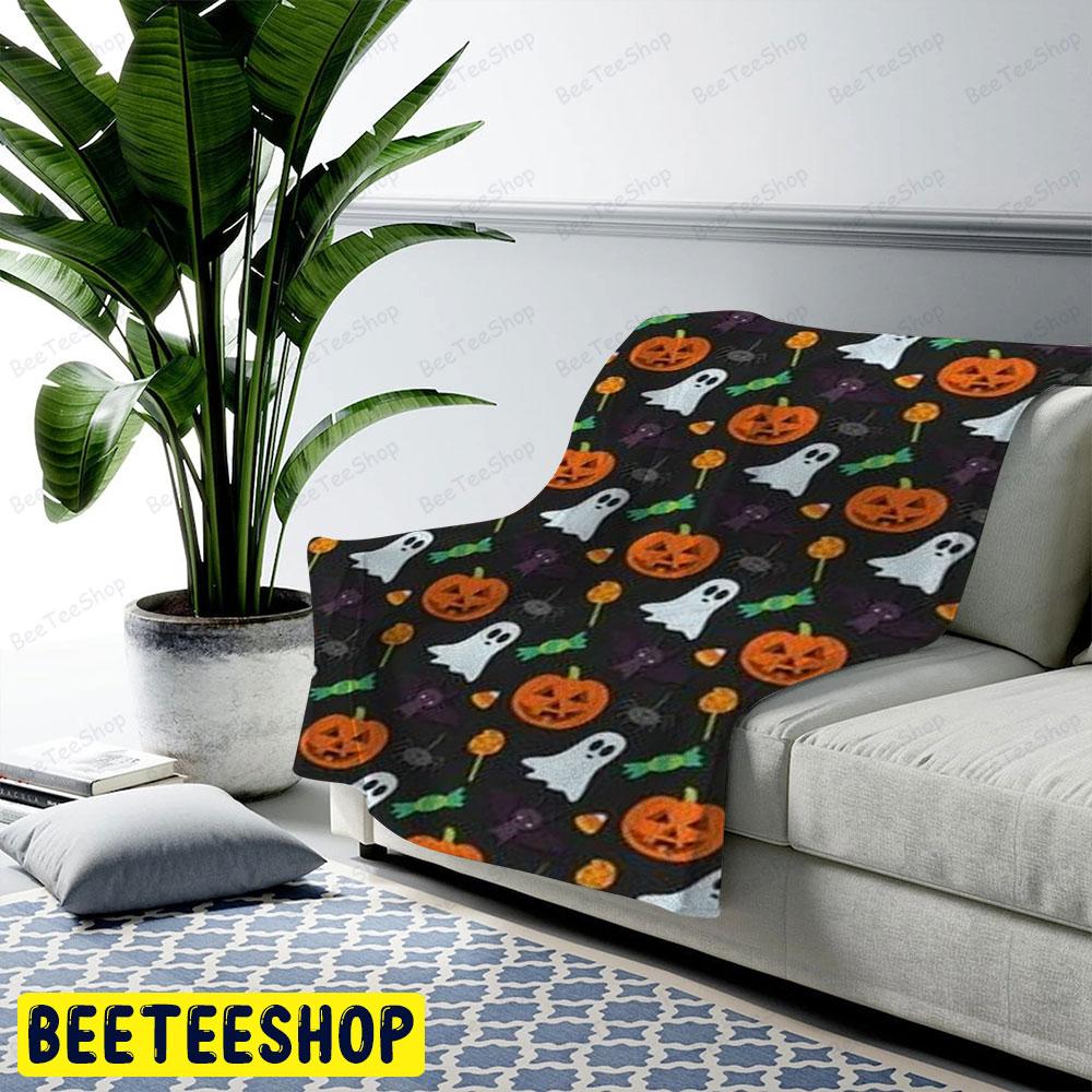 Candy Bats Boos Pumpkins Halloween Pattern Beeteeshop US Cozy Blanket