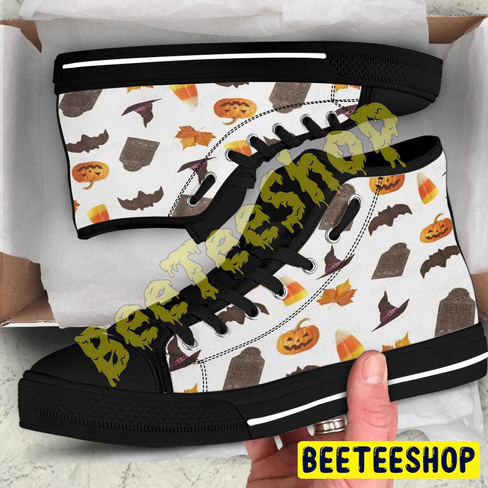 Candy Bats Pumpkins Halloween Pattern 066 Beeteeshop Adults High Top Canvas Shoes