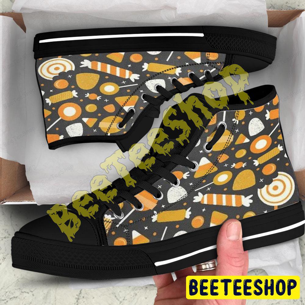Candy Halloween Pattern 033 Beeteeshop Adults High Top Canvas Shoes