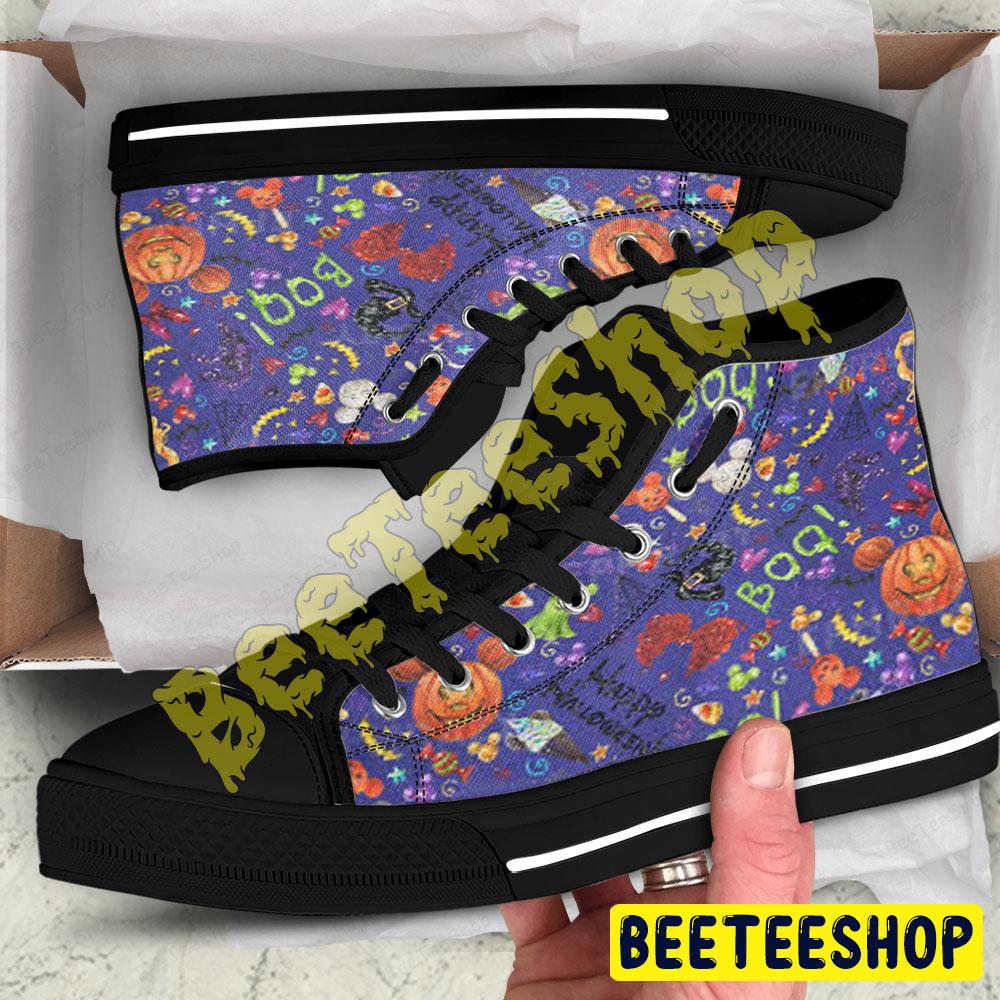 Candy Pumpkins Halloween Pattern 041 Beeteeshop Adults High Top Canvas Shoes
