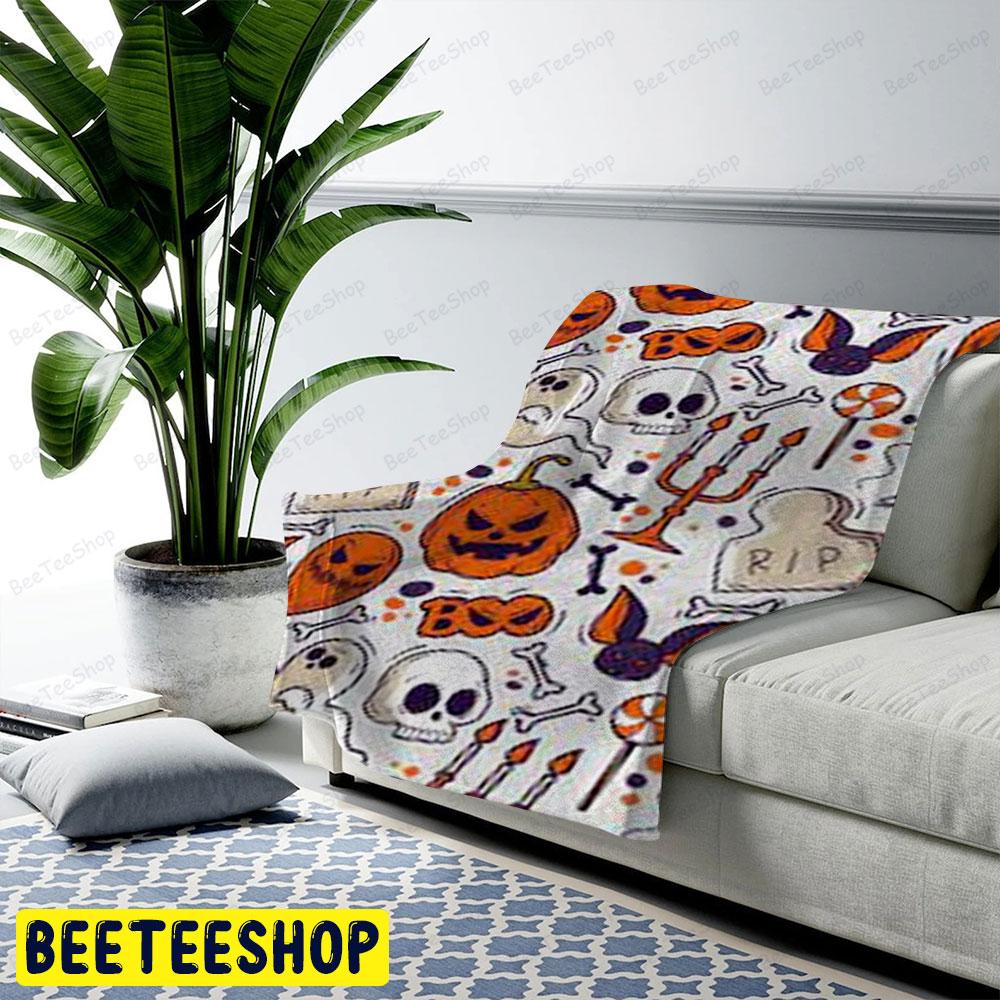 Candy Skulls Bats Boos Pumpkins Halloween Pattern Beeteeshop US Cozy Blanket