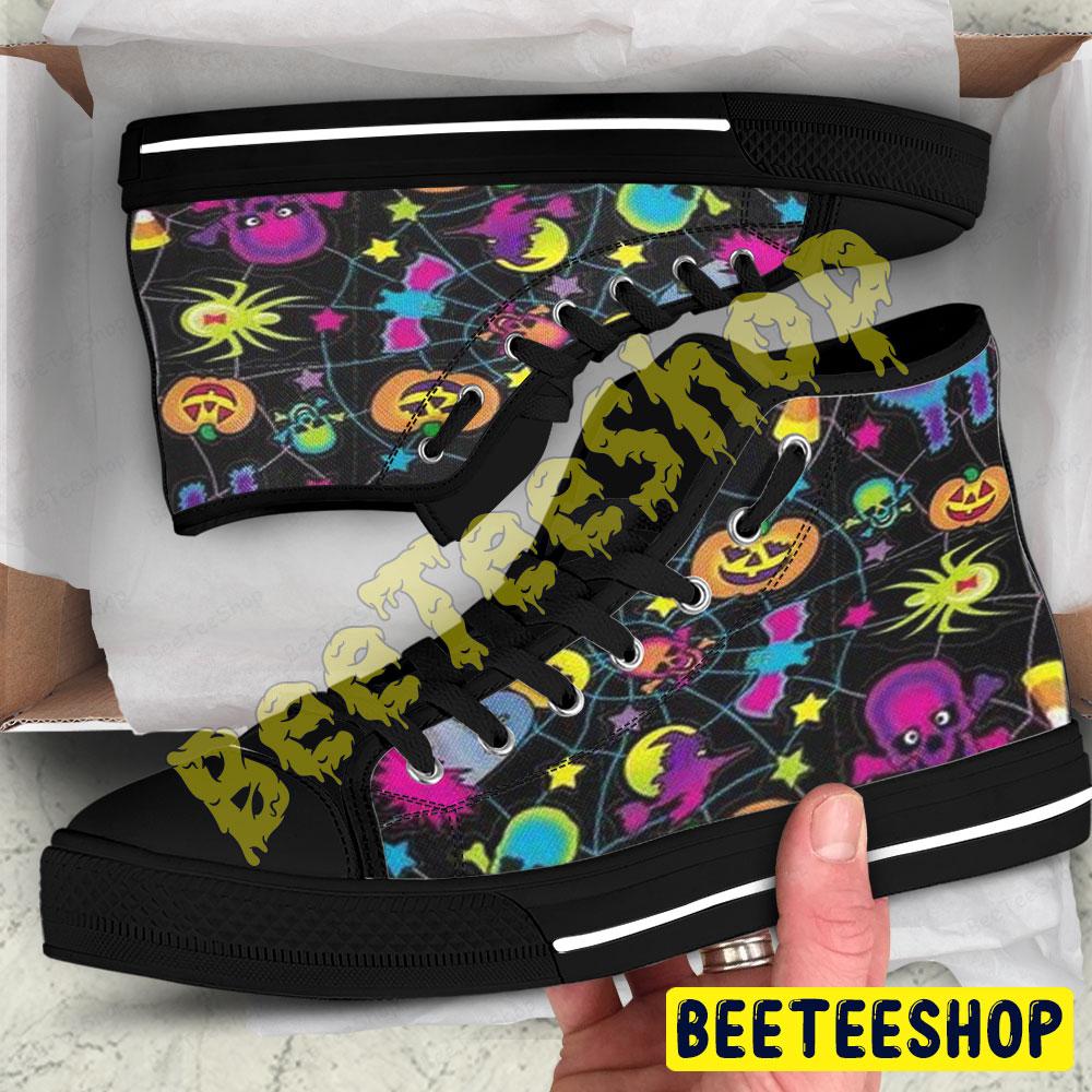 Candy Spiders Pumpkins Halloween Pattern Beeteeshop Adults High Top Canvas Shoes