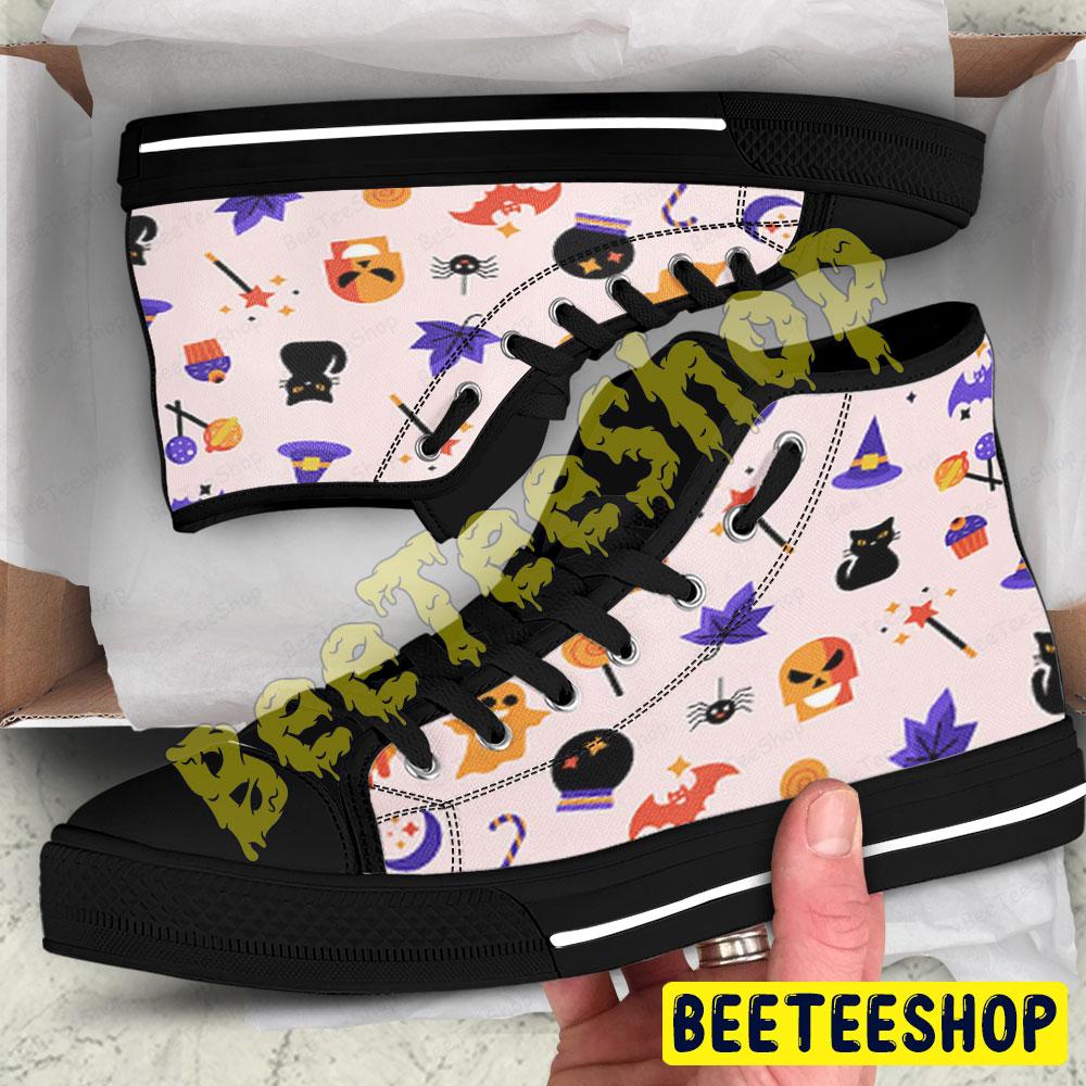 Candy Witch Hats Spiders Skulls Bats Cats Halloween Pattern Beeteeshop Adults High Top Canvas Shoes