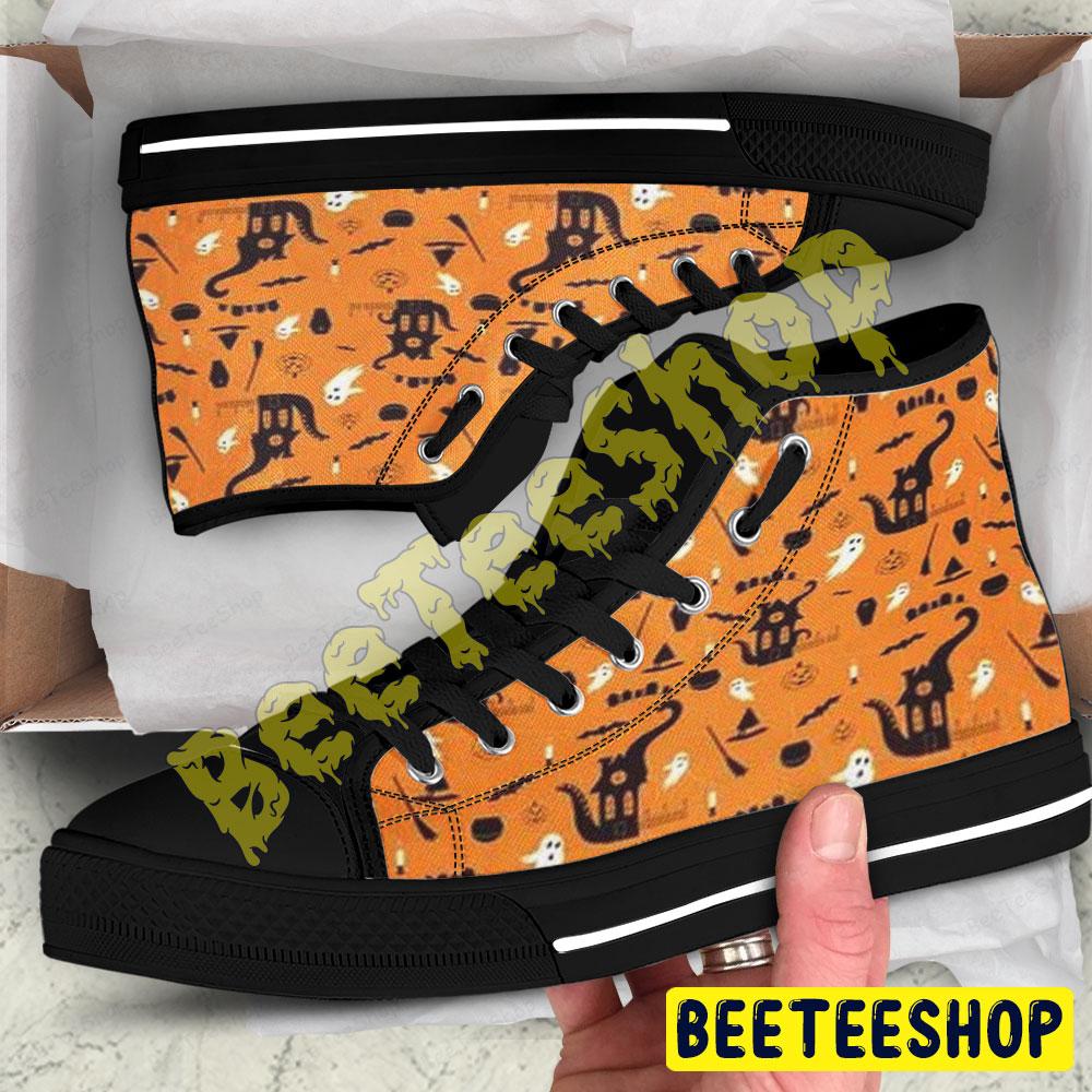 Cats Boos Halloween Pattern 091 Beeteeshop Adults High Top Canvas Shoes