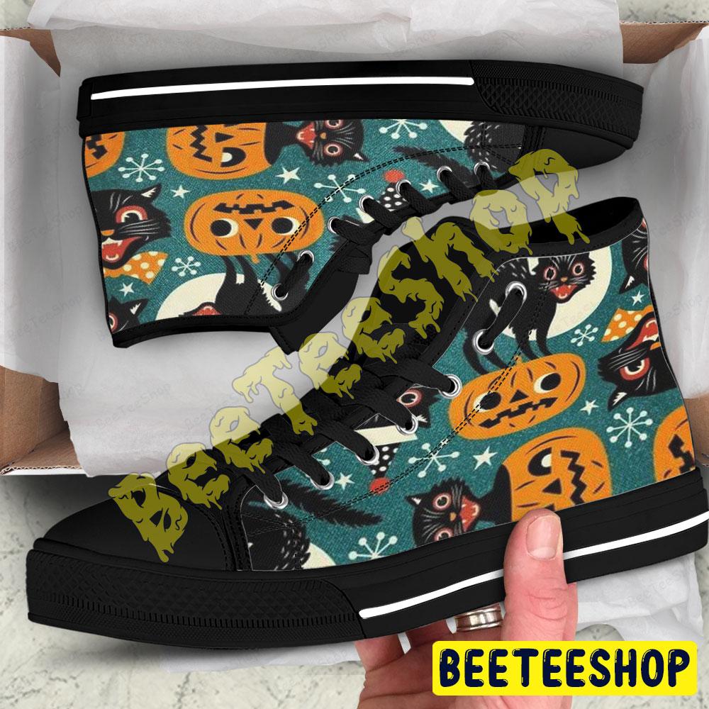 Cats Pumpkins Halloween Pattern 129 Beeteeshop Adults High Top Canvas Shoes