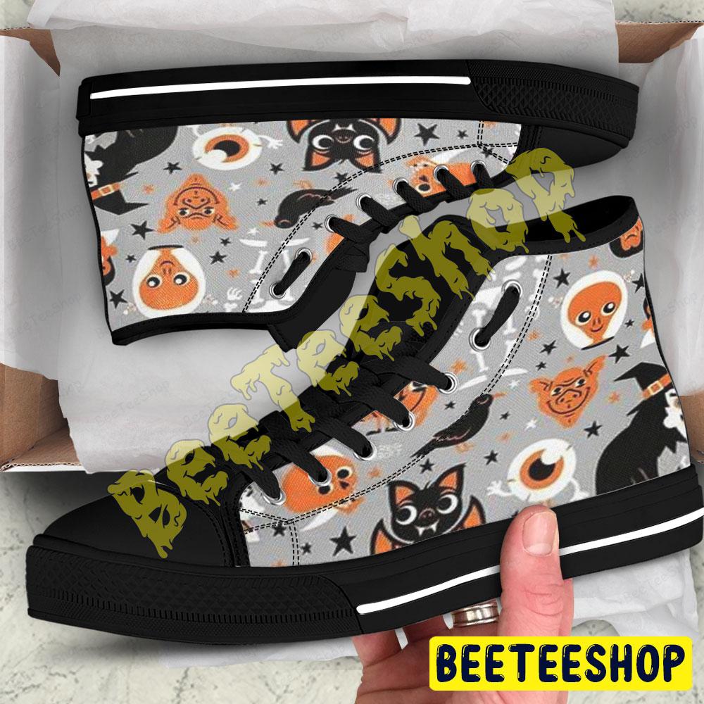 Crows Skulls Bats Cats Ghosts Pumpkins Halloween Pattern Beeteeshop Adults High Top Canvas Shoes