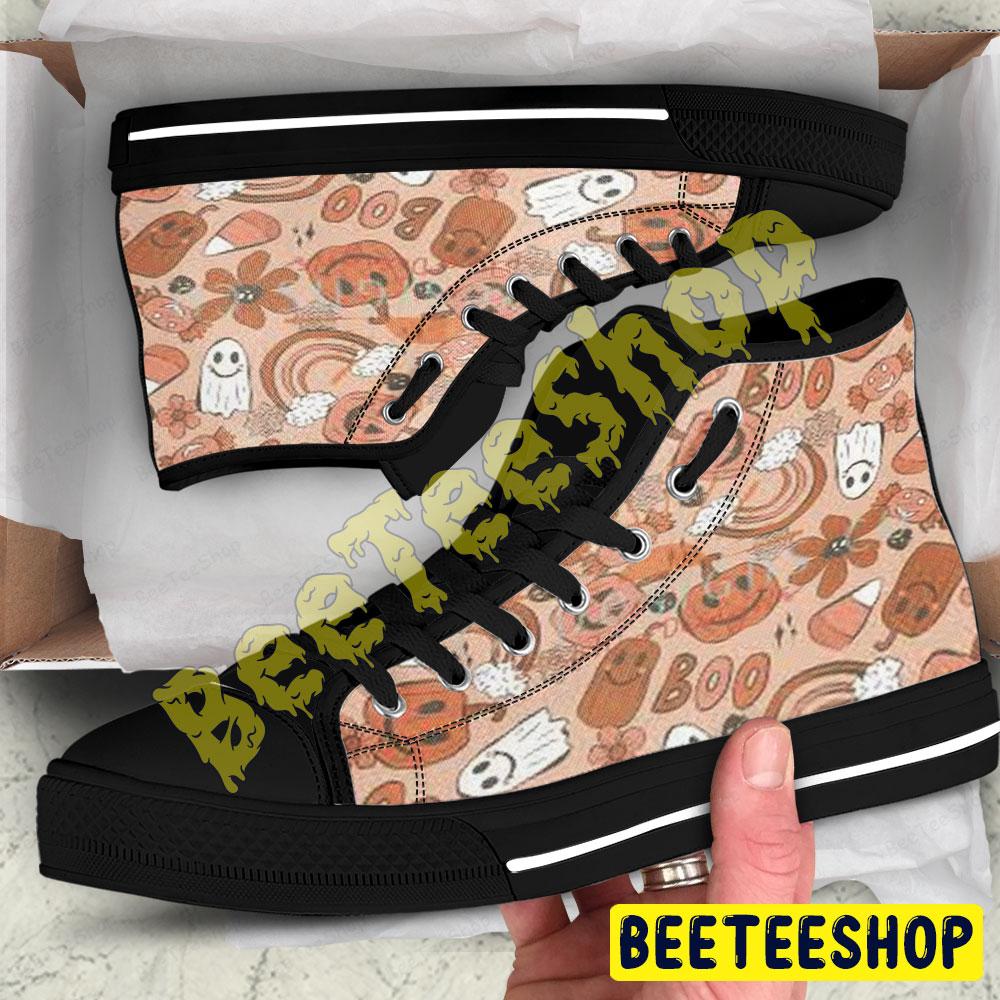 Ghosts Pumpkins Halloween Pattern 047 Beeteeshop Adults High Top Canvas Shoes