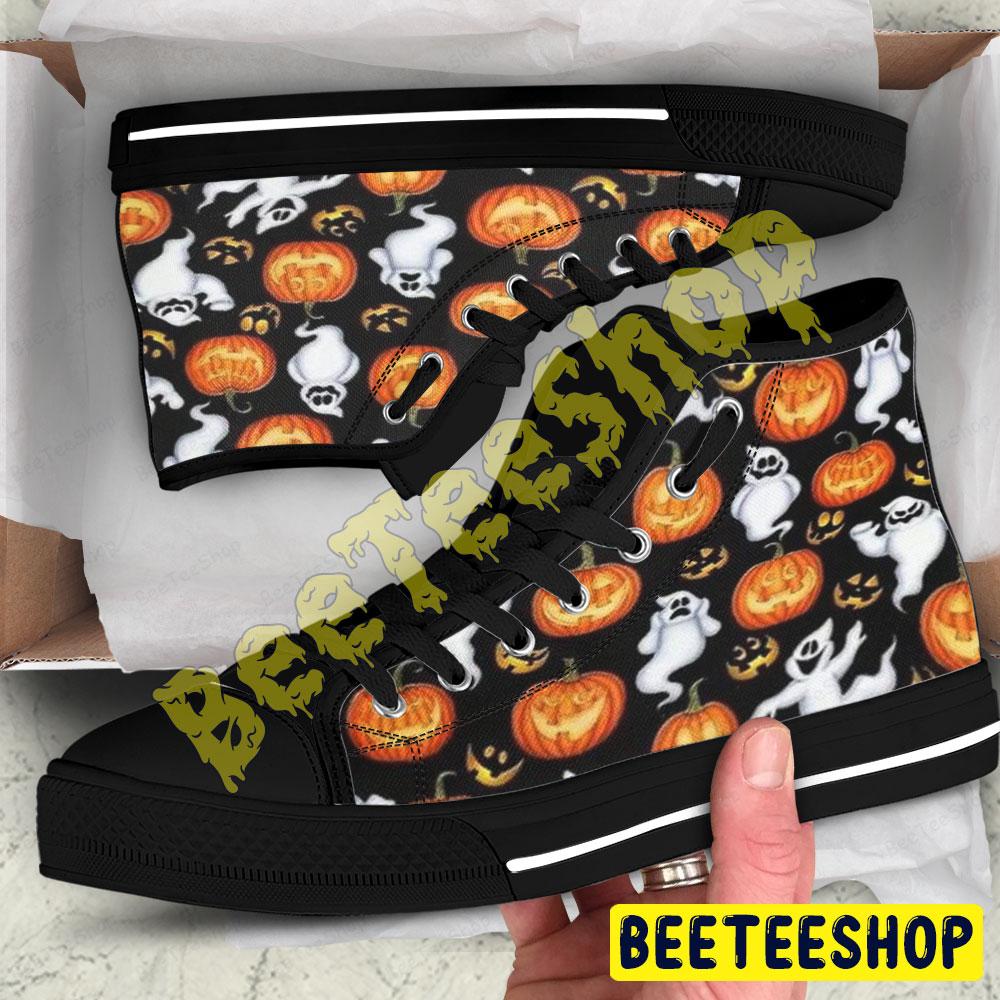 Ghosts Pumpkins Halloween Pattern 079 Beeteeshop Adults High Top Canvas Shoes