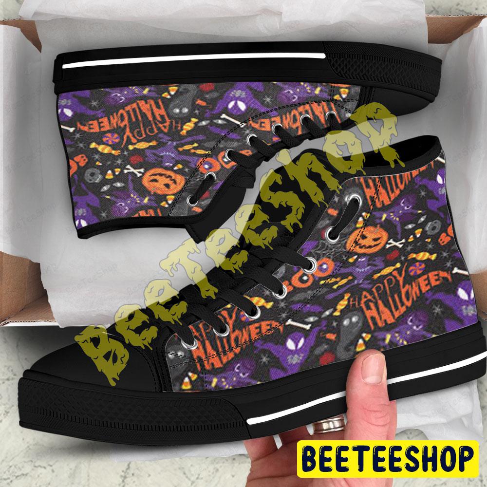 Ghosts Pumpkins Halloween Pattern 127 Beeteeshop Adults High Top Canvas Shoes