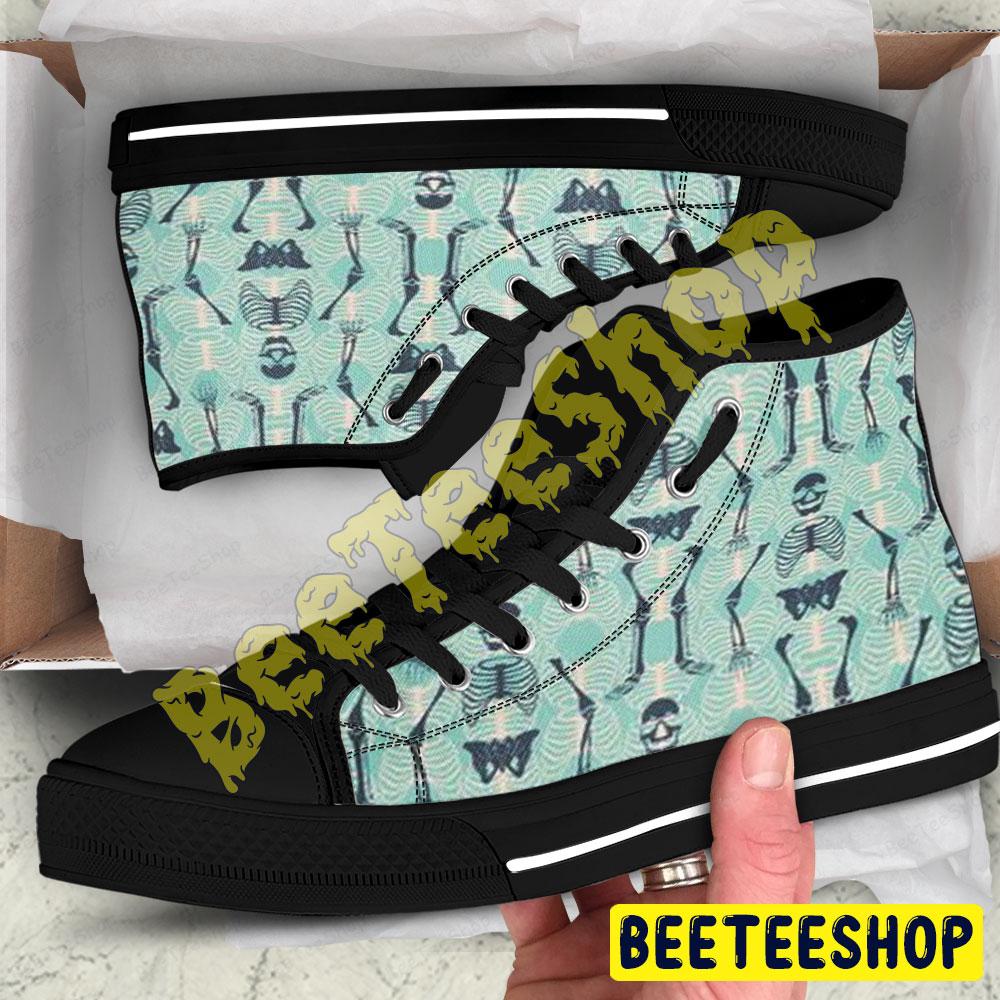 Green Skeletons Halloween Pattern Beeteeshop Adults High Top Canvas Shoes