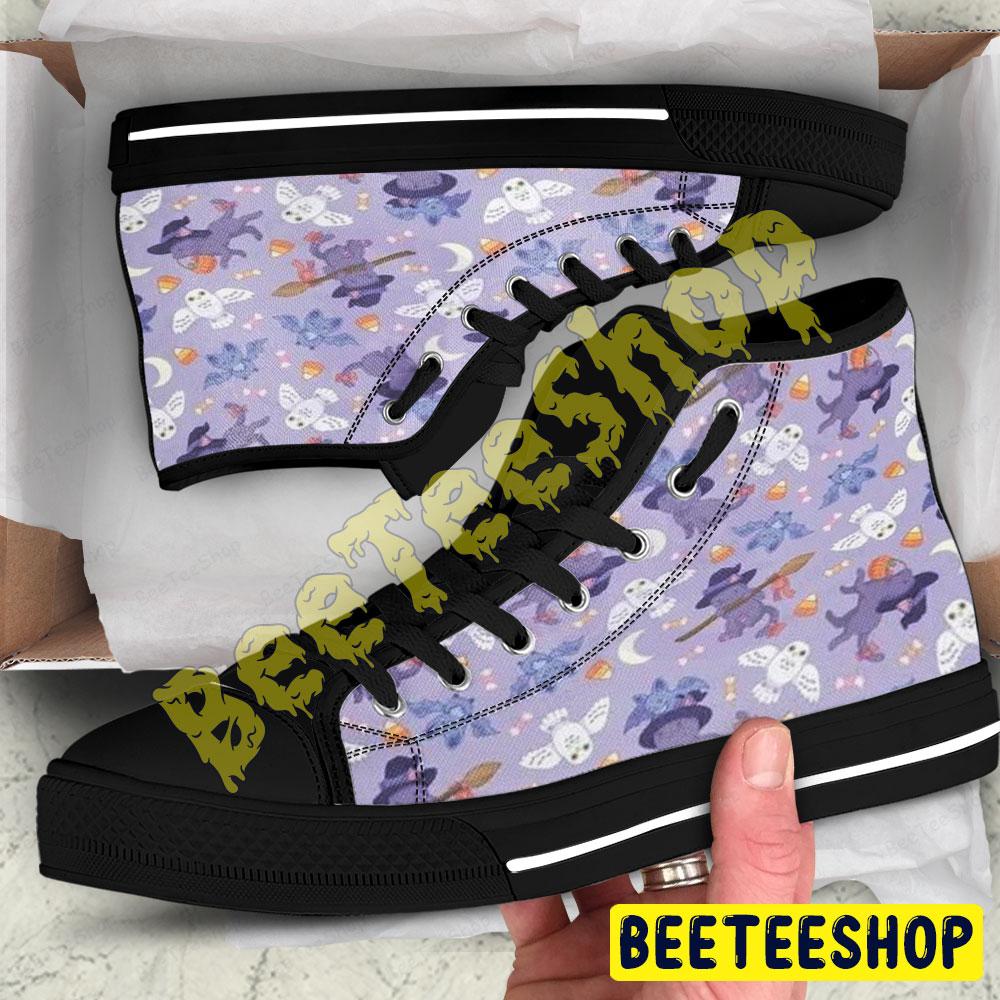 Owl Bats Cats Halloween Pattern Beeteeshop Adults High Top Canvas Shoes