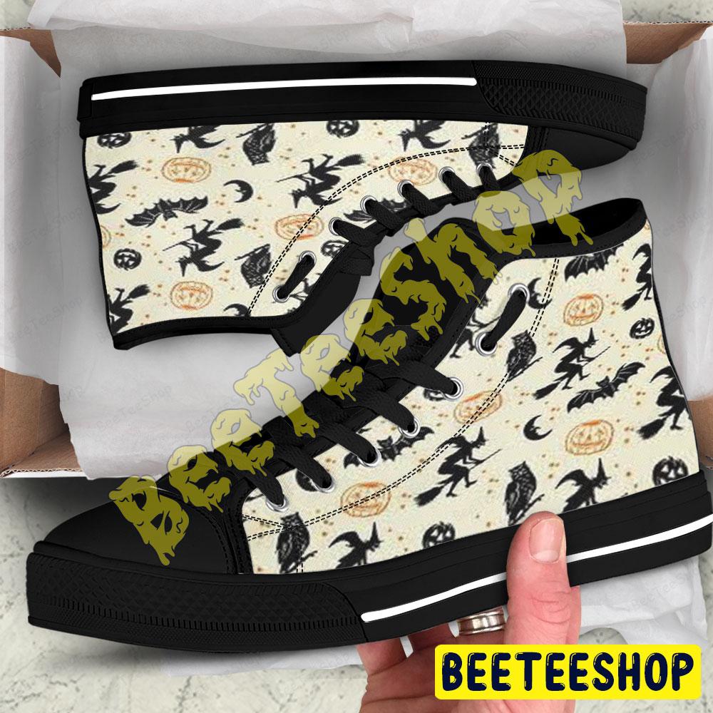 Owl Witch Hats Witchs Bats Pumpkins Halloween Pattern Beeteeshop Adults High Top Canvas Shoes