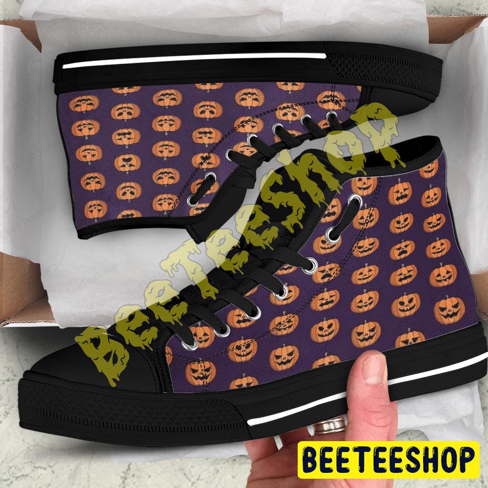 Pumpkins Halloween Pattern 068 Beeteeshop Adults High Top Canvas Shoes