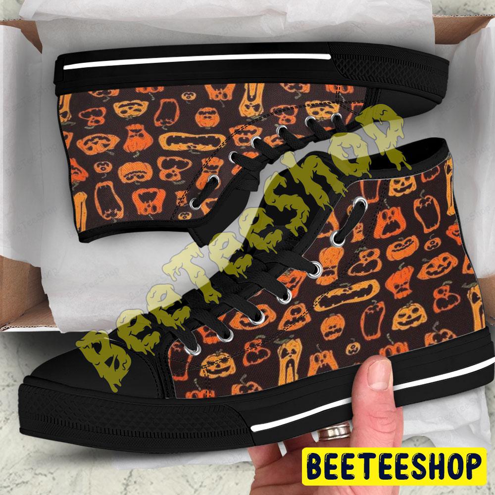 Pumpkins Halloween Pattern 082 Beeteeshop Adults High Top Canvas Shoes