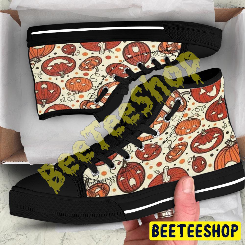 Pumpkins Halloween Pattern 101 Beeteeshop Adults High Top Canvas Shoes