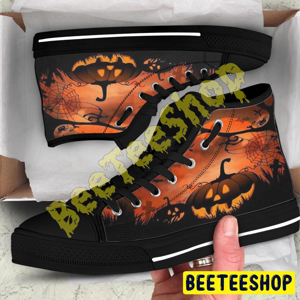 Pumpkins Halloween Pattern 159 Beeteeshop Adults High Top Canvas Shoes