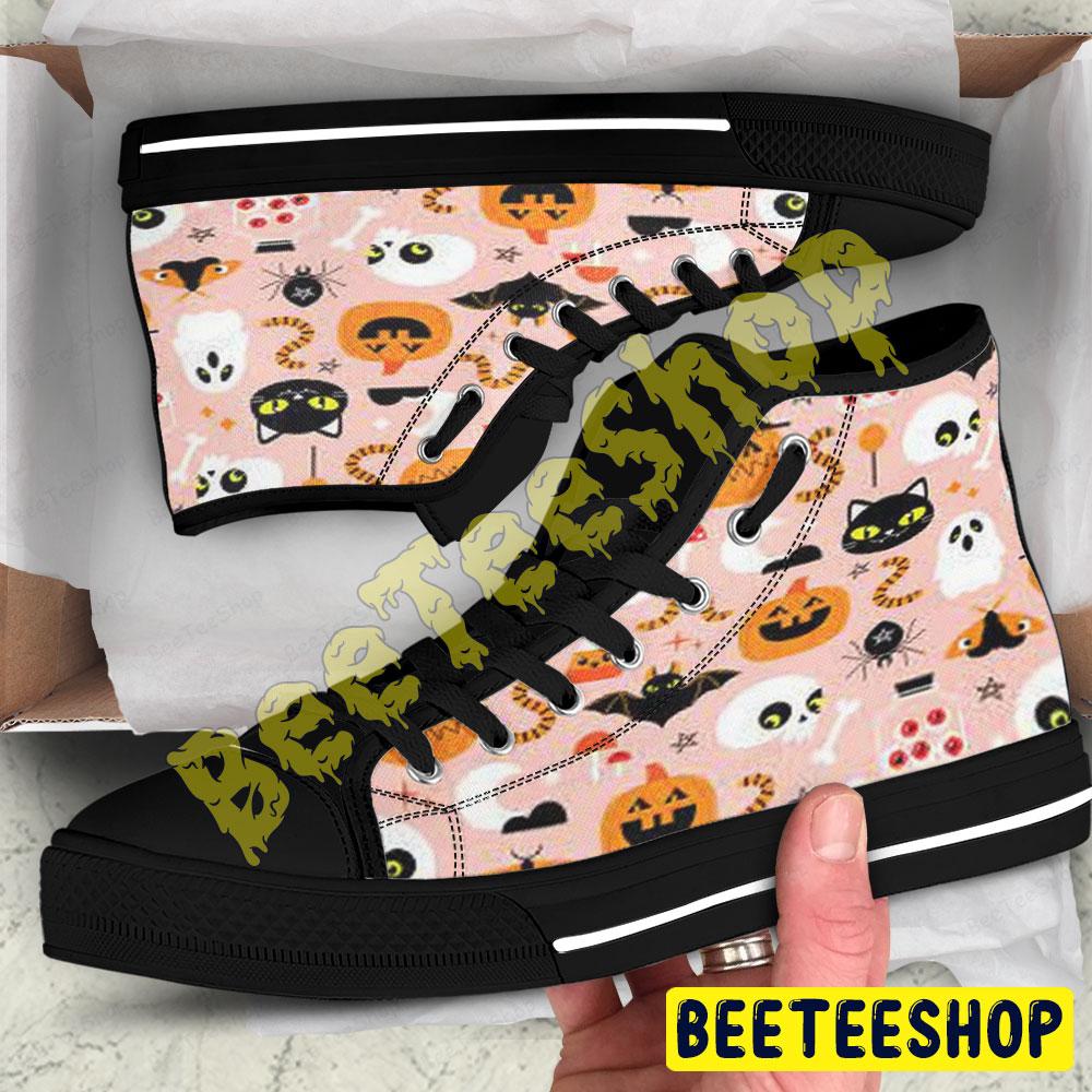 Purple Art Pumpkins Halloween Pattern Beeteeshop Adults High Top Canvas Shoes