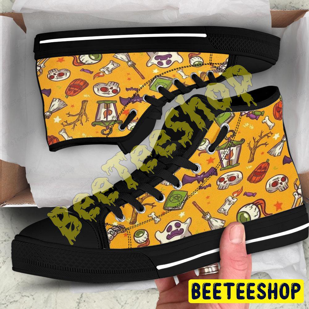 Skulls Bats Boos Pumpkins Halloween Pattern 014 Beeteeshop Adults High Top Canvas Shoes