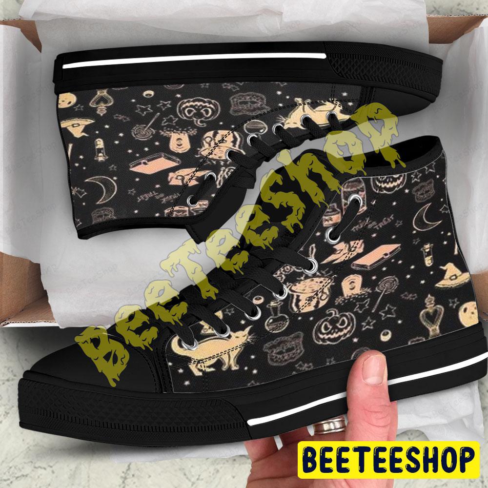 Skulls Bats Halloween Pattern Beeteeshop Adults High Top Canvas Shoes