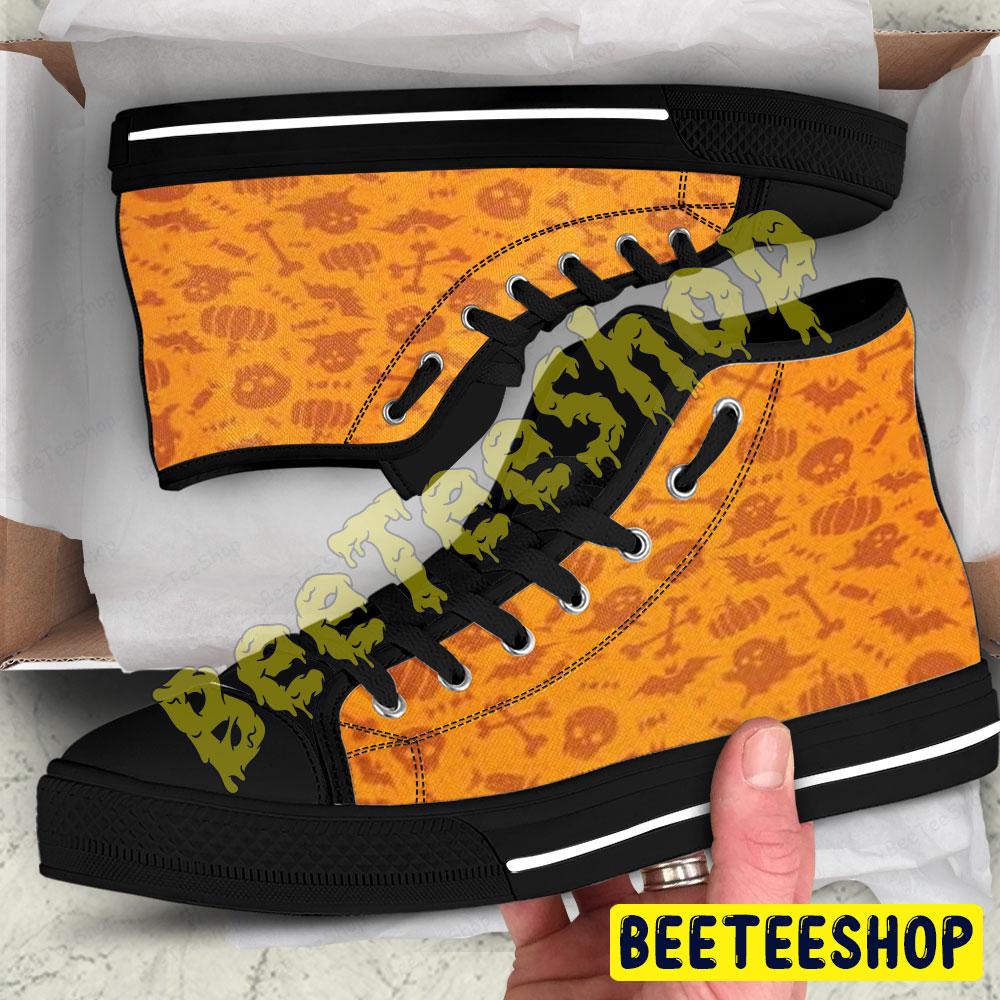 Skulls Bats Pumpkins Halloween Pattern 043 Beeteeshop Adults High Top Canvas Shoes