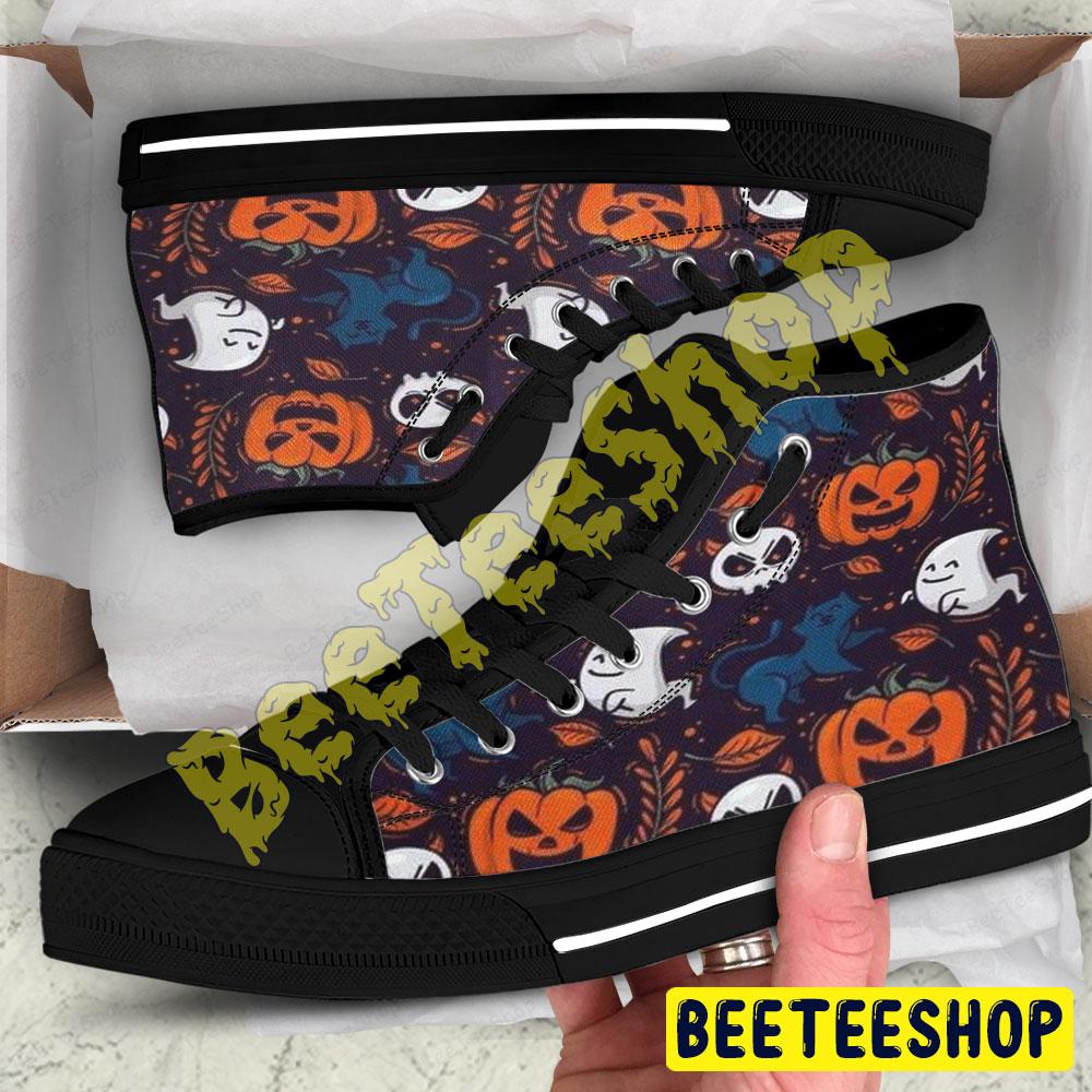 Skulls Boos Pumpkins Halloween Pattern 025 Beeteeshop Adults High Top Canvas Shoes