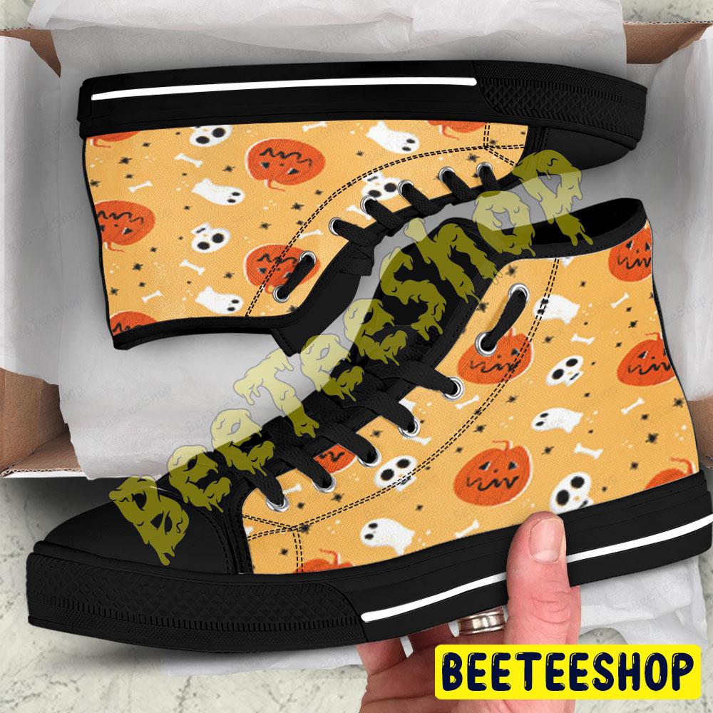 Skulls Boos Pumpkins Halloween Pattern 044 Beeteeshop Adults High Top Canvas Shoes