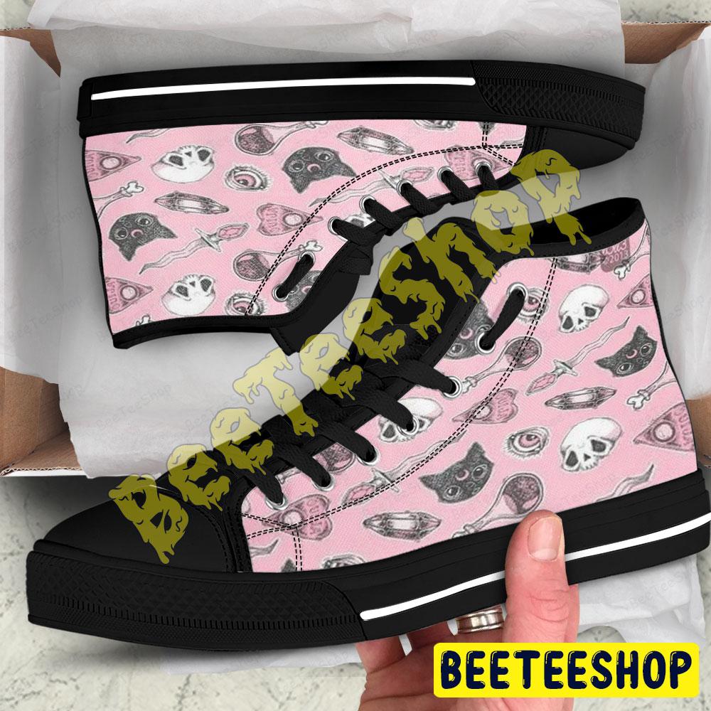 Skulls Cats Halloween Pattern Beeteeshop Adults High Top Canvas Shoes