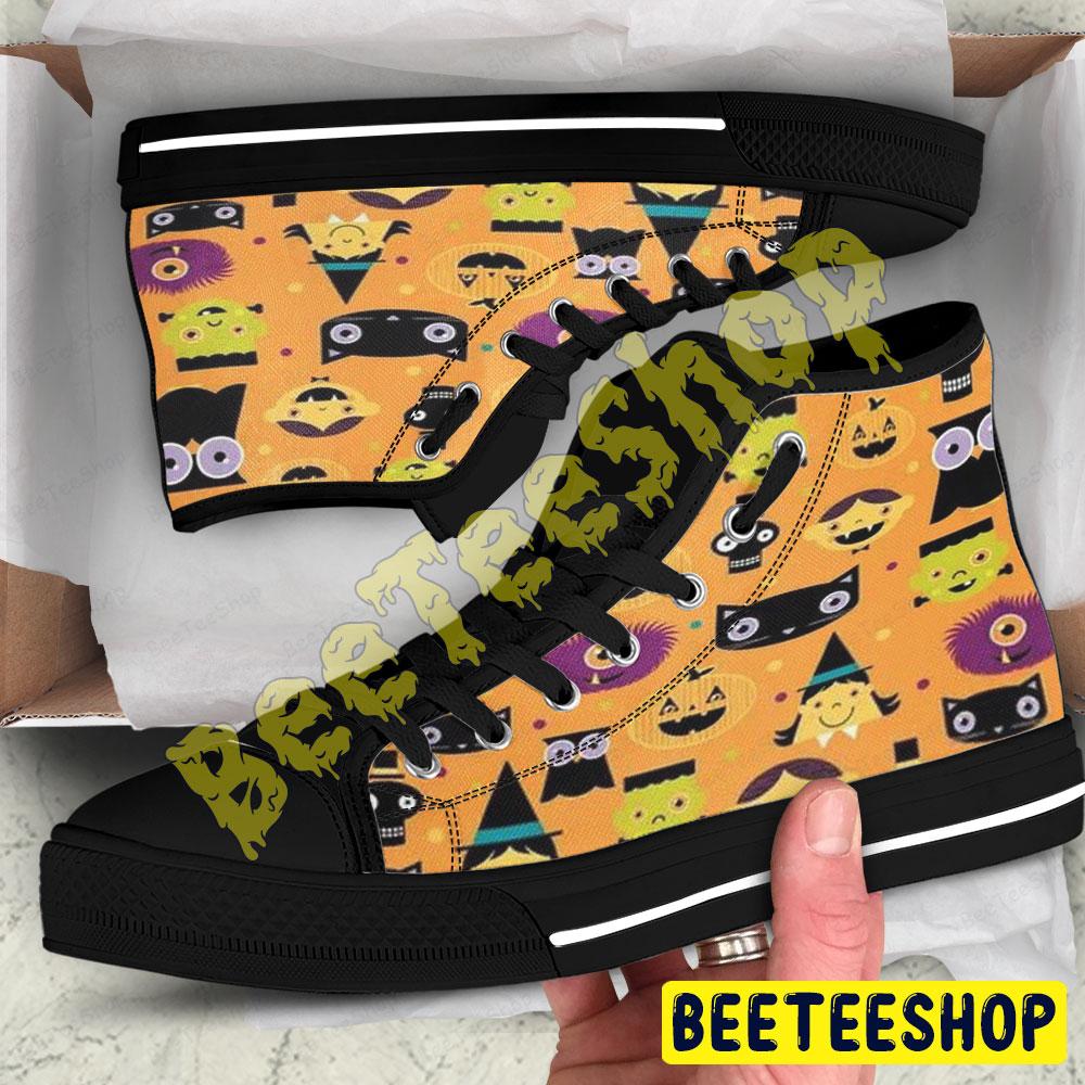 Skulls Cats Pumpkins Halloween Pattern 196 Beeteeshop Adults High Top Canvas Shoes